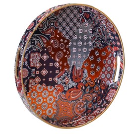 Zosenley Round Decorative Tray- Indian Style, Marbling Plastic Tray with Handles, Modern Vanity Tray and Serving Tray for Ottoman, Coffee Table, Kitchen and Bathroom. (Round)