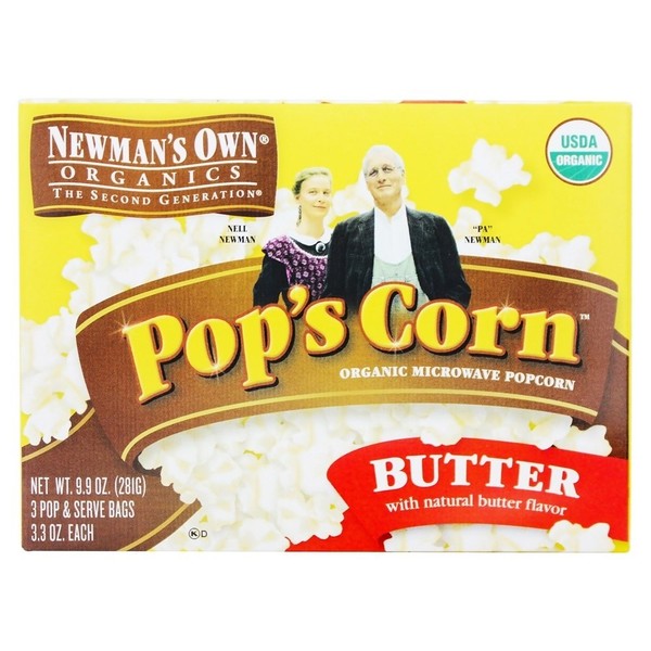Newman's Own Organics, Popcorn Microwave Butter Organic, 3.3 Ounce, 3 Pack
