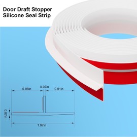 Elvone T-Shaped Door Draft Stopper, 1.97 in x 40 Ft Silicone Seal Strip for Windows Gaps, Weather Stripping Shower Sweep, White