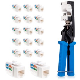 Speed Termination Tool - Easy Punch Down with Stainless Steel Blades For 45 Degree RJ45 LAN Cat6 / Cat5e Keystone Jacks + 20 White Cat6 Keystones Jack Connectors Kit