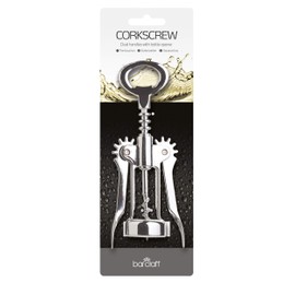 BarCraft Double Handed Chrome Winged Corkscrew, Metal,Black Lever Arm,16 cm
