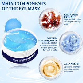 Pack of 60 Eye Pads, Eye Mask Against Dark Circles, Hyaluronic Acid Collagen, Eye Masks for Dark Circles, Hydrogel Eye Pad Mask, Against Wrinkles, Eye Bags, Moisturising