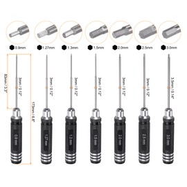 sourcing map 7pcs RC Hex Screwdriver 0.9mm 1.27mm 1.3mm 1.5mm 2mm 2.5mm 3mm Hexagon Screwdrivers Wrench RC Hex Driver Repair Tool for RC Models Car Helicopter Boat