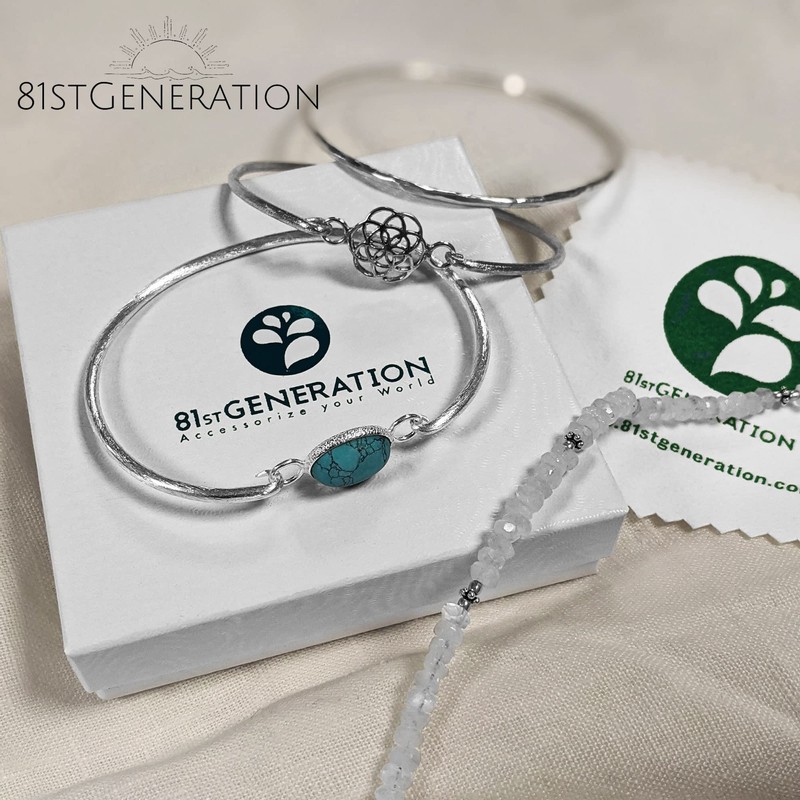 81stgeneration Large Wood 925 Sterling Silver Hoop Earrings for Women