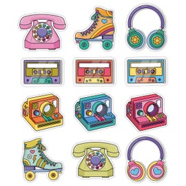 Happily Ever Elementary Retro Remix 36-Piece Groovy Bulletin Board Decorations, Vintage Headphone, Retro Cassette Tapes, Camera, Telephone, Roller Skates 70s, 80s, 90s Party and Classroom Decor