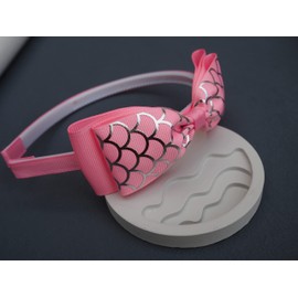 MeiMei Pink Mermaid Pattern Hair Bow with Grip Headband Hair Wear Headwear Hairband, Handmade Grils Women Hair Accessories, 1 Piece (Pink Mermaid, TUX38 Grip Headband)