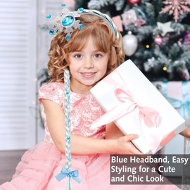 Hair Accessories, Blue Ponytail Headband with Hair Clips Snow flake Tiara Wig for Girls