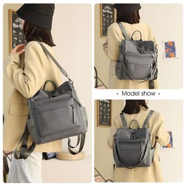 ZOCILOR Women's Fashion Backpack Purse Multipurpose Design Convertible Satchel Handbags and Shoulder Bag PU Leather Travel bag (Grey Nylon)