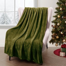Exclusivo Mezcla Soft Throw Blanket, 127 x 178 CM Fleece Velvet Blanket for Sofa Settees, Fluffy Sofa Throws, Warm, Cozy, Plush and Lightweight Olive Green Blanket