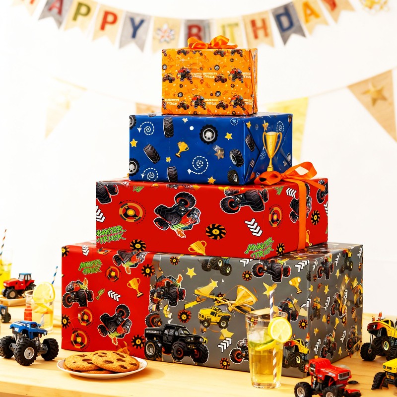 Monster Truck Wrapping Paper Racing Car Party Favors Gift Wrapping