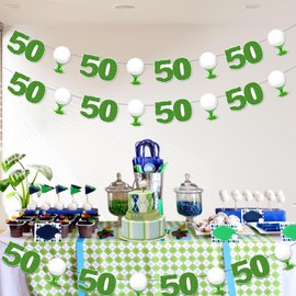 kreat4joy Golf Birthday Party Decoration for Men Women, 3pcs Golf Themed 50th Garland Banner 50 Golf Grass Garland for Golf Sport Lover 50 Fifty Years Old Birthday Wedding Anniversary Party Decoration