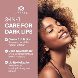 KissBea Lip Scrub for Dark Lips: Lip Lightening for Dark Lips for Dry, Uneven-Toned Lips, with Avocado Oil, Shea Butter, Vitamin C & Licorice, 0.51 fl oz