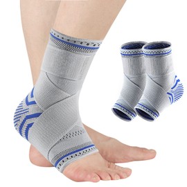Tobillera para hombres y mujeres, manga de compresión transpirable con correa para aliviar el esguince de tobillo, fascitis plantar, tendón de Aquiles, pie lesionado, correr y alivia la hinchazón del dolor, (1 par,2pcs) (Large(1 Pair))