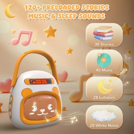 FUTESI Portable Kids Music Player for Toddlers, Preloaded Stories Music Lullabies & White Noise, Mini Toddler MP3 Player with Bluetooth Speaker, Travel Sound Machine for Baby Kids with Strap & Ring