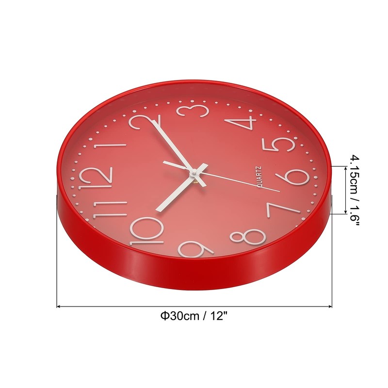 PATIKIL 12 Inch Wall Clock, Battery Operated Silent Non-Ticking Round