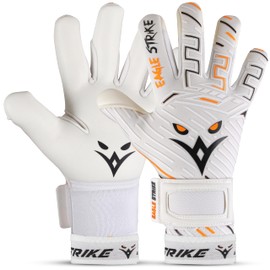 EAGLE STRIKE Goalkeeper Goalie Gloves| Soccer Gloves with Wrist Support | Football Goal Keeper Gloves for Adults, Youth, and Junior for Professional Football Training (White, 6)