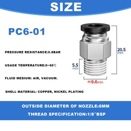 10 pieces 6 mm hose AD x 1/8 inch male thread, quick release air line adapter, straight plug-in fittings, pneumatic connection (PC6-01) (6 mm -(1/8 inch))