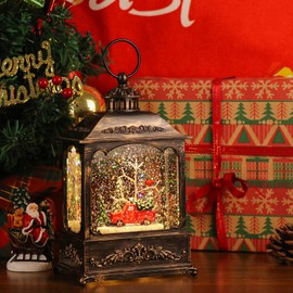 GenSwin Christmas Car Snow Globe Lantern Battery Operated Water Swirling Glitter with 6H Timer, Musical LED Lighted Scene for Christmas Home Decoration Gift