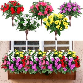 Thiccywoov 10 Bundles Artificial Impatiens Bouquet Flowers for Outdoors Silk Faux Flowers Indoor Greenery Fake Plastic Plants Patio Lawn Garden Wedding Decor(Multi Color)