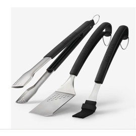 Generic Napoleon Gas Grill Tool Set Three Piece Cast Stainless Steel Tools with comfortable Soft-touch Handles 70053, silver