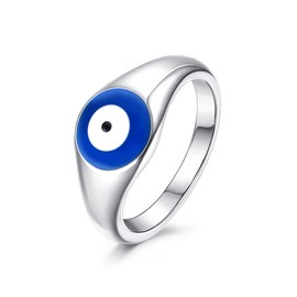 ZELORES Evil Eye Knuckle Ring for Women White Gold Plated Luck Protection Ring Jewelry Blue Eye Band Ring Size 6-10 (9)