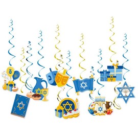 LOONELO Hanukkah Hanging Swirls, Happy Chanukah Ceiling Swirls, Menorah Star of David Dreidel Chanukah Hanging Decorations for Jewish Holiday Celebration Festival Home Party Favors Supplies