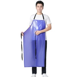 Jaspfct Delantal de vinilo impermeable, resistente a los productos químicos, para hombres y mujeres, delantal de lavado de platos, carnicero para perros, Azul (Blue thick), 43"Long