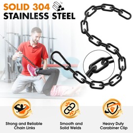 Anobeyi 23.6" Gym Fitness Cable Extension Chain, 304 Stainless Steel Cable Machine Extension Accessory, Workout Chain for Home Gym Replacement, Weight Lifting, Triceps Exercise (Black-1pc (Dia-5mm))