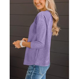TICTICMIMI Women's V Neck 3/4 Sleeve Tops Casual T Shirts Basic Summer Tees Loose Fit Pullover Tunic Lavender