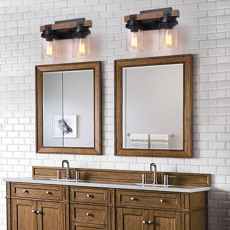 2-Light Farmhouse Vanity Lights for Bathroom, Rustic Bathroom Light Fixtures