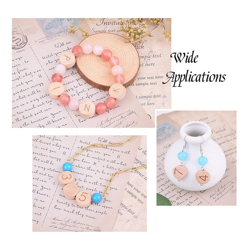 KISSITTY 72pcs Flat Round Wooden Beads Wood Alphabet Number Charm