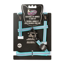 Simon's Cat Harness and Leash Set Fully Adjustable at Neck and Back, Durable Snap Hook and Metal D Ring, with 48" Leash (Light Blue Flower)