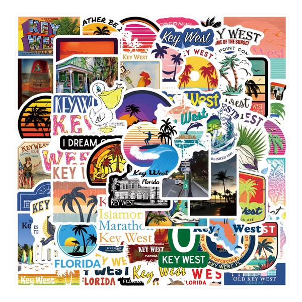 61Pcs Key West Stickers Pack, Aesthetic Cartoon Cute Vinyl Waterproof
