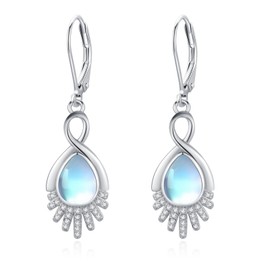 PCTJYFU Infinity Earrings 925 Sterling Silver Teardrop Moonstone Leverback Earrings Jewelry for Women Lady