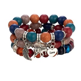 Caiyao Bohemian Beaded Bracelets Stackable Elephant Wing Love Heart Bracelet Set Multilayer Stretch Beaded Bracelets Boho Cute Elephant Charm Bracelets Jewelry Set for Women-Mixed