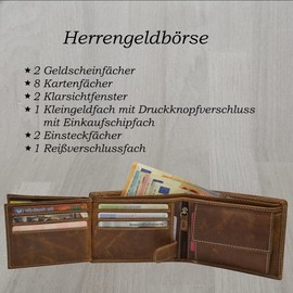flevado Biker Wallet Motorcycle Rocker Hunter Leather Wallet with Double Stitching in Full Leather, brown, Modern