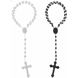 ZGLUZP 2Pcs White Black Plastic Rosary Beads Luminous Necklaces Catholicism Prayer Religious Jewelry Cross Necklace for Women Men