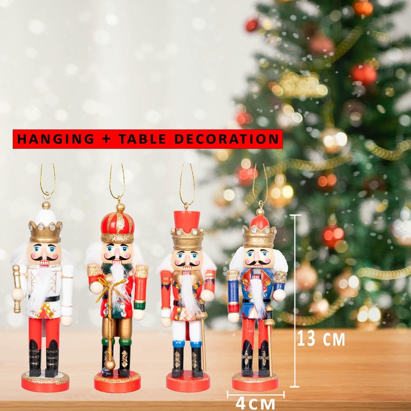 SHATCHI 13cm Wooden Christmas Nutcrackers 4pcs Set - Soldiers King