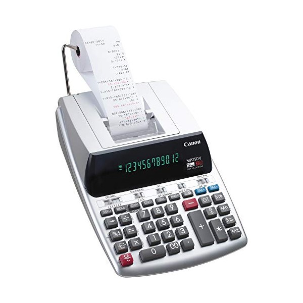 Canon Office Products 2202C001 Canon MP25DV-3 Desktop Printing Calculator with Currency Conversion, Clock & Calendar,BLACK/WHITE/SILVER