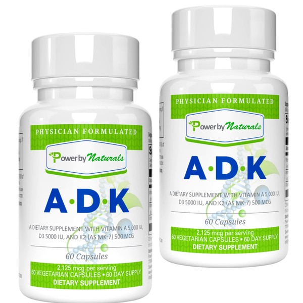 Power By Naturals ADK Vitamin Supplement, Pack of 2 (60 Capsules Each)