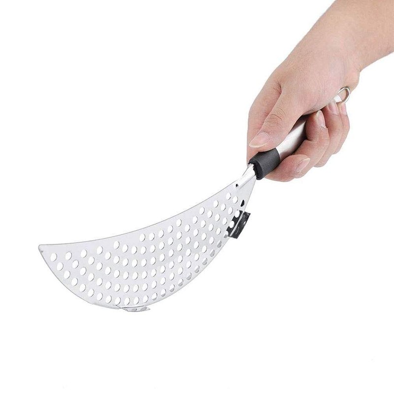 Stainless Steel Pot Strainer with Handle, Crescent Half Moon Shaped