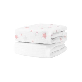 Newton Baby Organic Fitted Crib Sheets (2-Pack) - 100% Breathable and Ultra-Soft, 100% Organic Muslin Cotton, Stardust Print in Blush Coral + Solid White, Fits All Standard Cribs