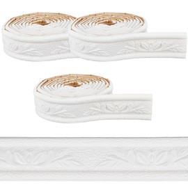 CRASPIRE 22.6Ft/6.9m Wall Molding Trim White Flower Lines Peel and Stick Self Adhesive PVC Foam 3D Waterproof Wallpaper Border Flower Lines Skirting Stickers Living Room Home Office Hotel DIY Decor