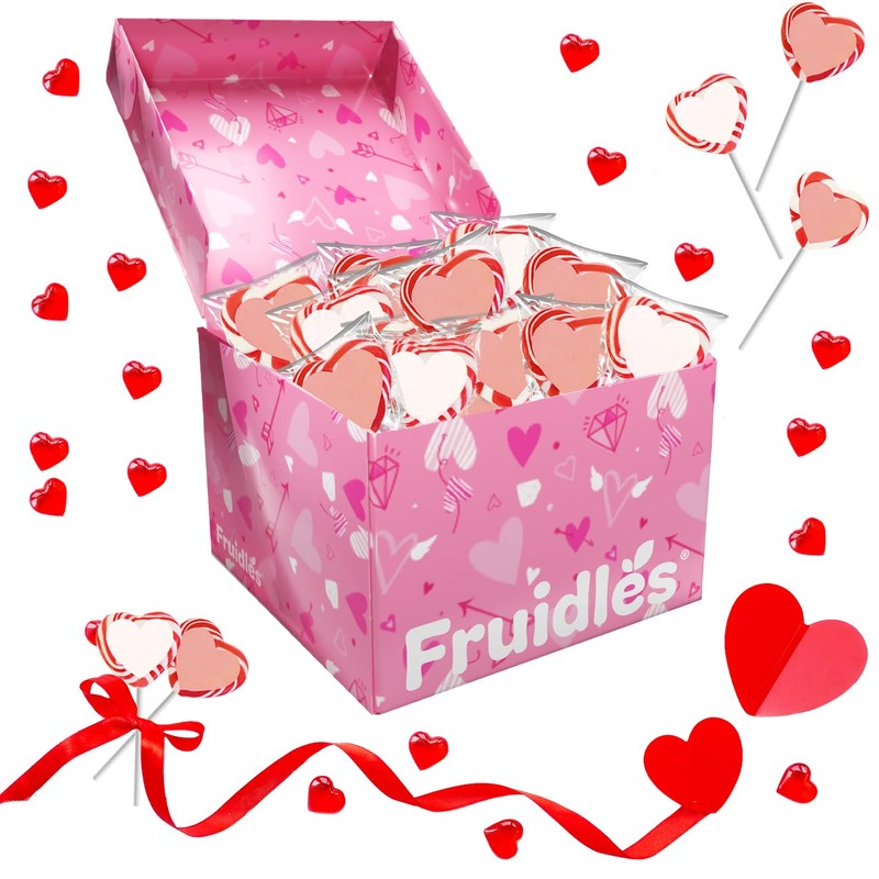Fruidles Valentine's Red and White Swirl Heart Lollipop Candy Sucker