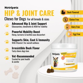 Nutripetz Hip & Joint Chews for Dogs - All Breeds & Ages, Duck Flavor - 120 Dog Chews