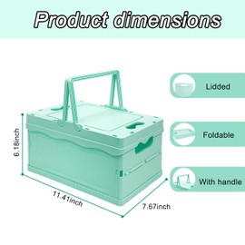 Foldable Small Plastic Baskets with Lids and Handles for Organizing,Collapsible Storage Crates, Stackable Bins for Home Kitchen Bedroom Bathroom Office (Blue, 12 * 8 * 7)