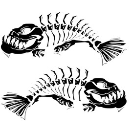 2 Skeleton Fish Boat Decals Large Fishing Graphic Sticker Shark Salt Skiff