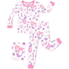 babee Reshinee Bamboo Viscose Toddler Girls Kids Pajama Sets 5-6Y Snug fit Long-Sleeve Softness Sleepwear Pjs 2pcs Jammies Pink Mermaid