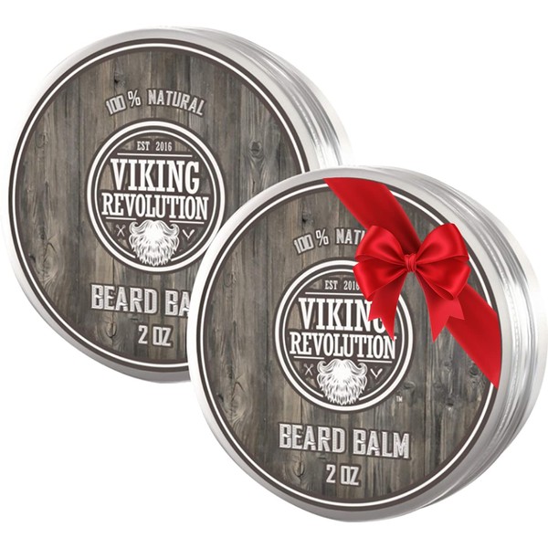 Viking Revolution Beard Balm - All Natural Grooming Treatment with Argan Oil & Mango Butter - Strengthens & Softens Beards & Mustaches - Citrus Scent Leave in Conditioner Wax for Men - 2 Pack