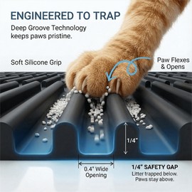 PetNova Extra Large Litter Mat: XL 39"x29" Silicone Waterproof Groove Design Litter Trapping Mat Easy to Clean for Multiple-Cats - Jumbo Non-Slip Cat Box Rug for Floor (Black)